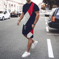 Men's Fashion Short Sleeve Spliced Short Set