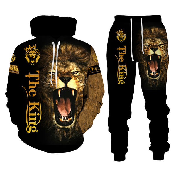 Lion Print Hooded Sweatsuit