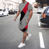 Men's Fashion Short Sleeve Spliced Short Set