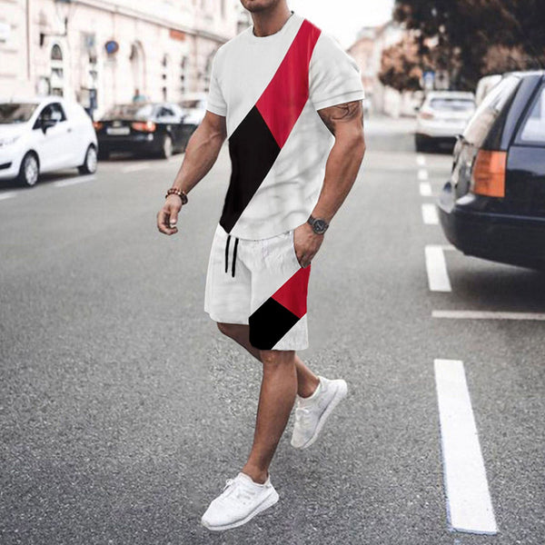 Men's Fashion Short Sleeve Spliced Short Set