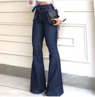 Denim Tie Waist Bell Bottom Jeans