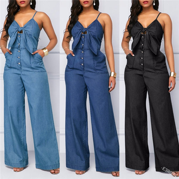 Women's Wide Leg Denim Jumpsuit