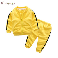 Cotton Long Sleeve Solid Zipper Jacket+Pants Sets