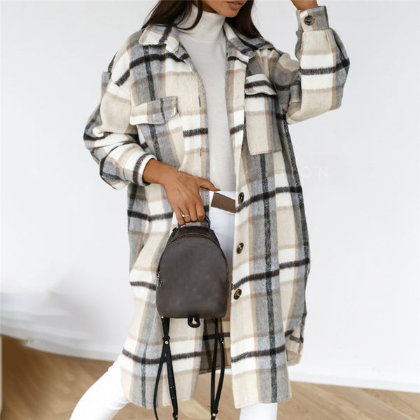 Women Winter Plaid Oversized Coat